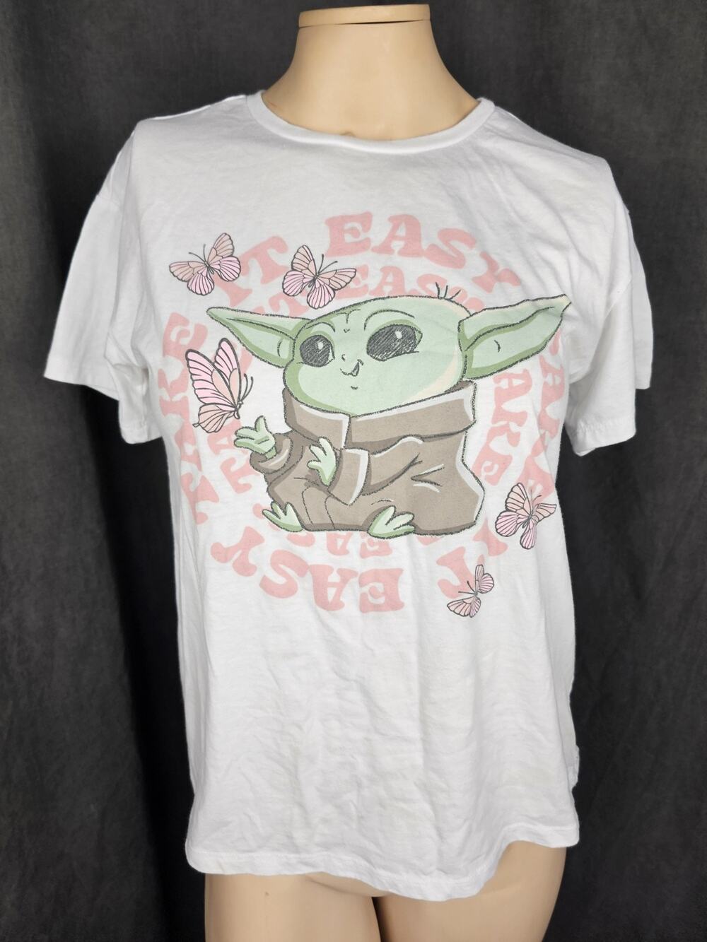 Star Wars Grogu Baby Yoda Girls T Shirt XL 14/16 White Take It Easy Butterfly...